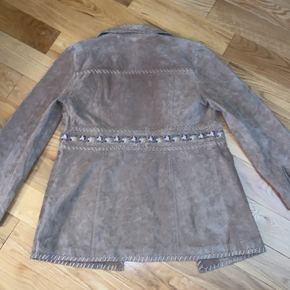 Brandon Thomas Vintage Look 100% Leather Jacket, floral accents, lined, size L - Picture 7 of 12